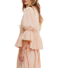 Free People Forever Young Woven 3/4 Sleeve Split Round Neck Bed Jacket