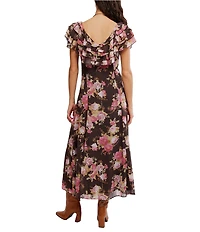 Free People Forsythia Floral Print V-Neck Cap Sleeve Maxi Dress