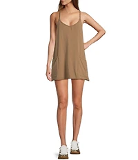 Free People FP Movement Hot Shot Scoop Neck Sleeveless Patch Pocket Mini Dress