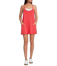 Free People FP Movement Hot Shot Scoop Neck Sleeveless Patch Pocket Mini Dress