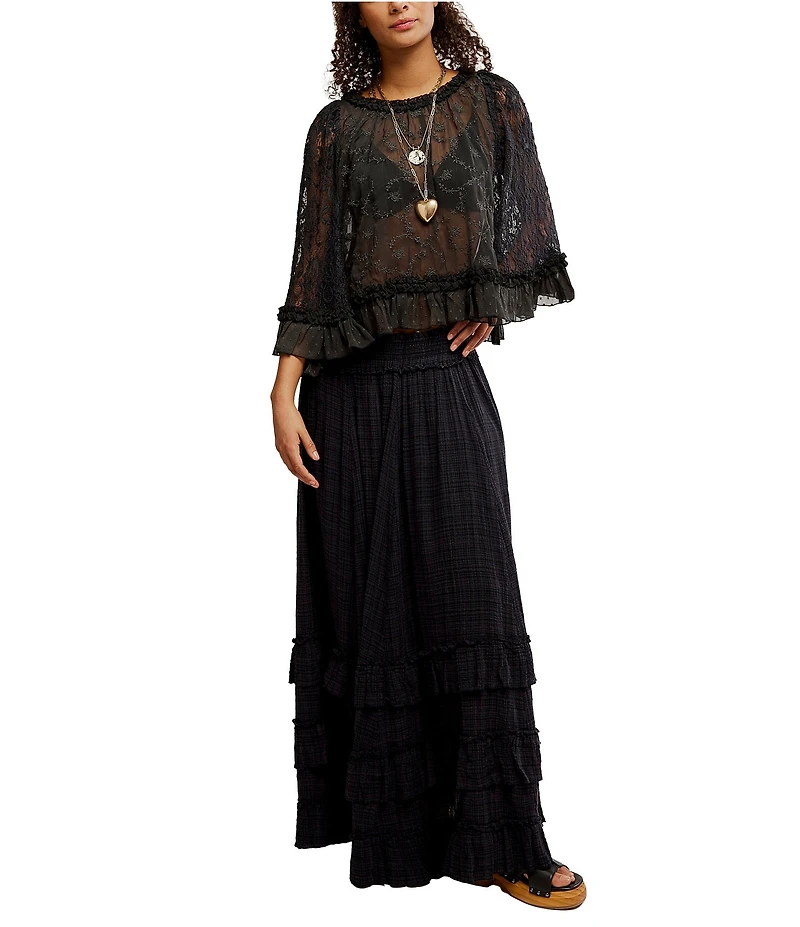 Free People FP One Brynn Mid Rise Tiered Ruffle Maxi Skirt