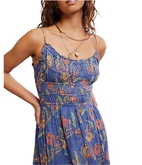 Free People FP One Ciella Printed Scoop Neck Sleeveless A-Line Maxi Dress