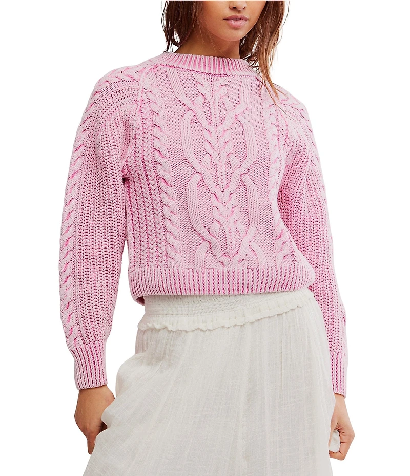 Free People Frankie Cable Knit Crew Neck Long Sleeve Sweater