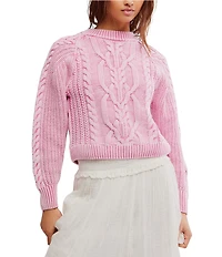 Free People Frankie Cable Knit Crew Neck Long Sleeve Sweater