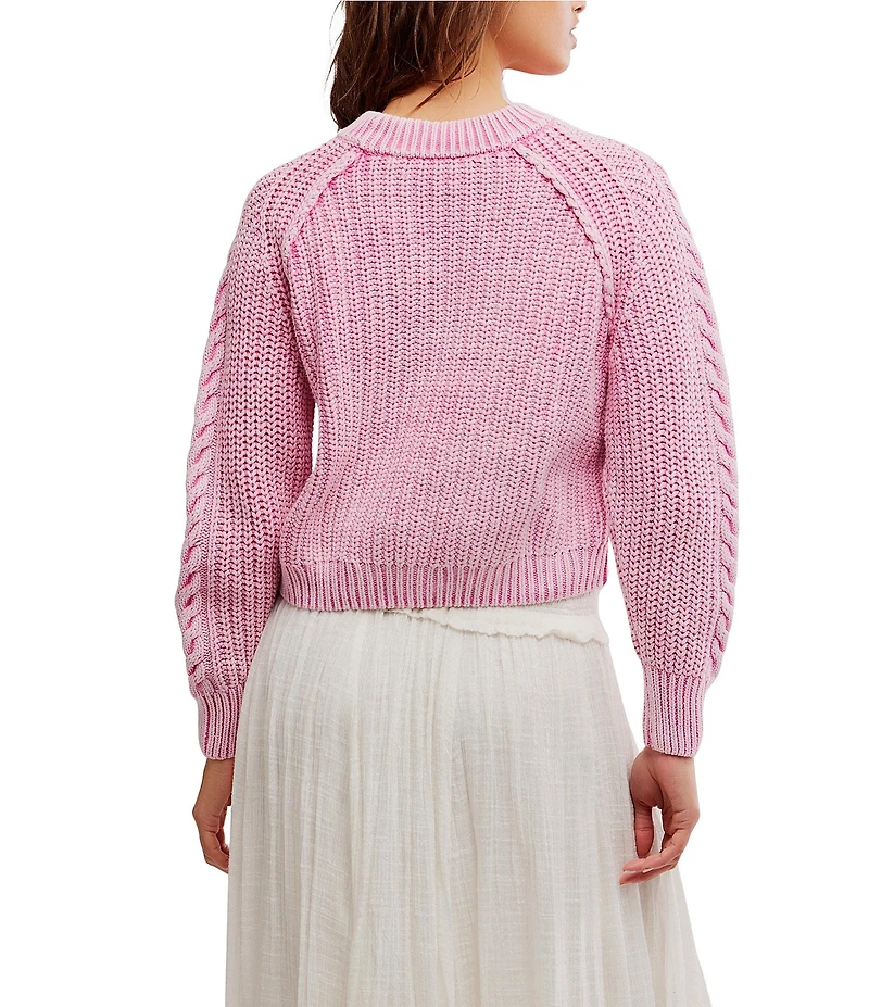 Free People Frankie Cable Knit Crew Neck Long Sleeve Sweater