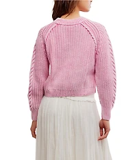 Free People Frankie Cable Knit Crew Neck Long Sleeve Sweater