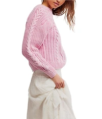 Free People Frankie Cable Knit Crew Neck Long Sleeve Sweater