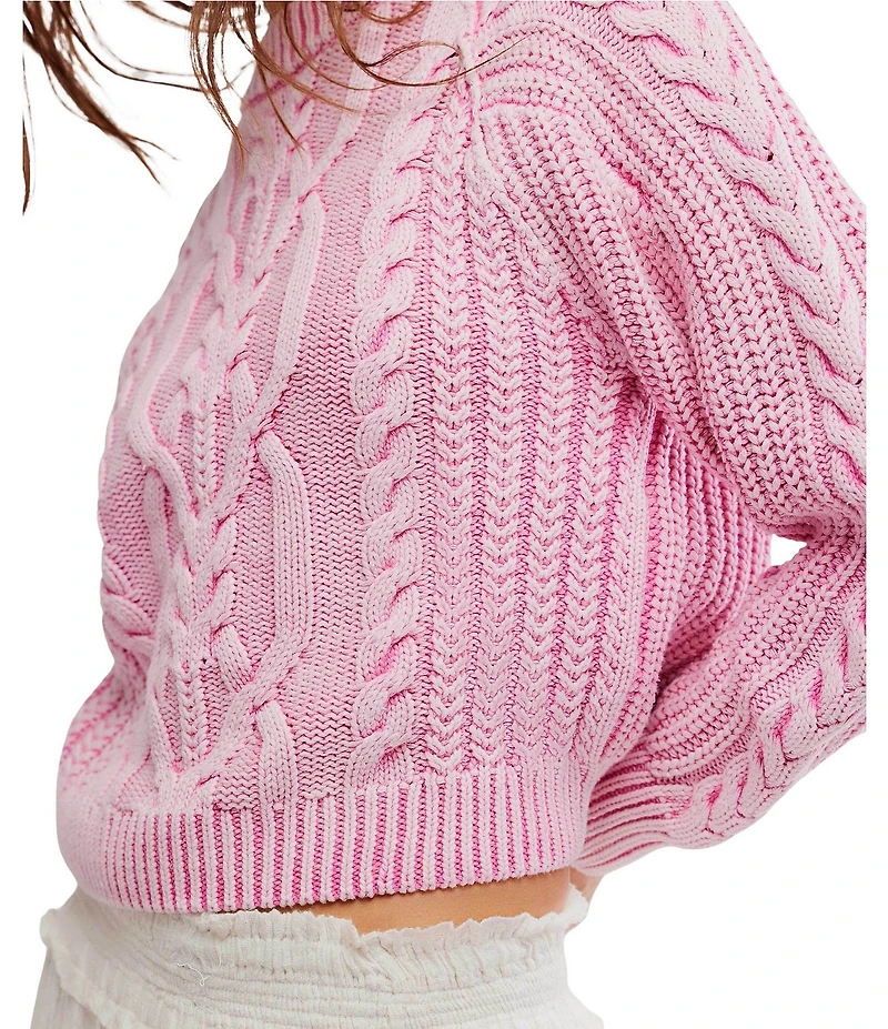 Free People Frankie Cable Knit Crew Neck Long Sleeve Sweater