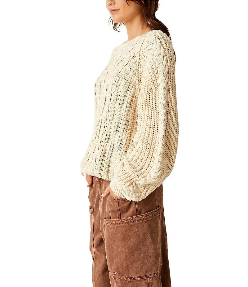 Free People Frankie Cable Knit Crew Neck Long Sleeve Sweater