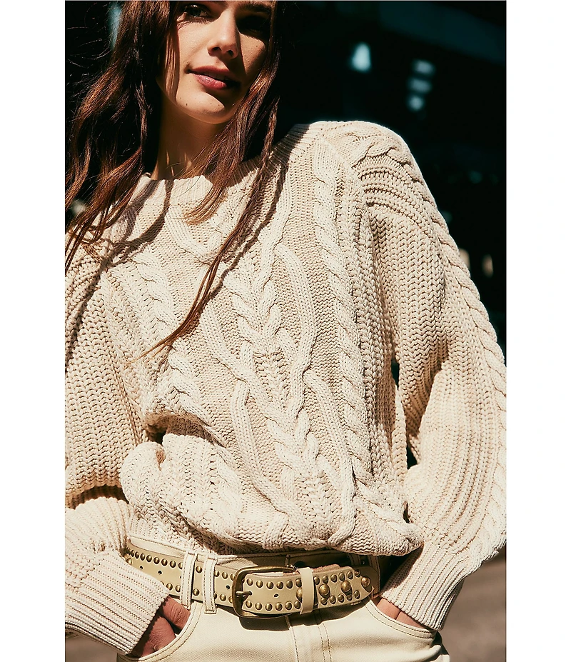 Free People Frankie Cable Knit Crew Neck Long Sleeve Sweater