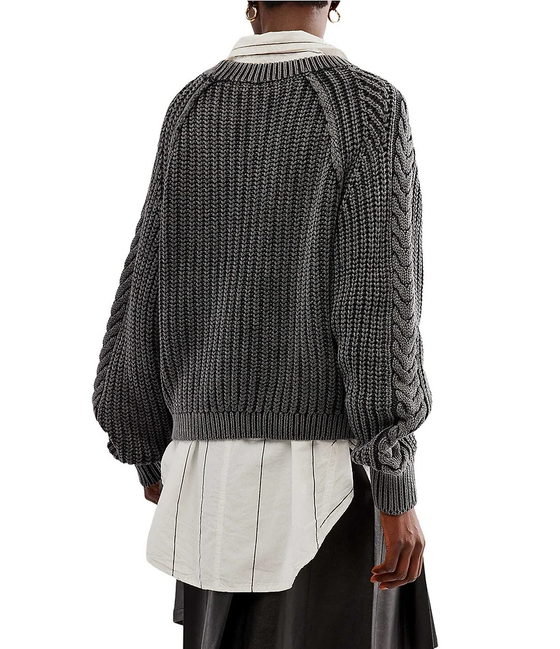 Free People Frankie Cable Knit Crew Neck Long Sleeve Sweater