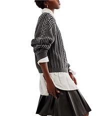 Free People Frankie Cable Knit Crew Neck Long Sleeve Sweater