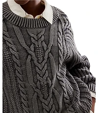 Free People Frankie Cable Knit Crew Neck Long Sleeve Sweater