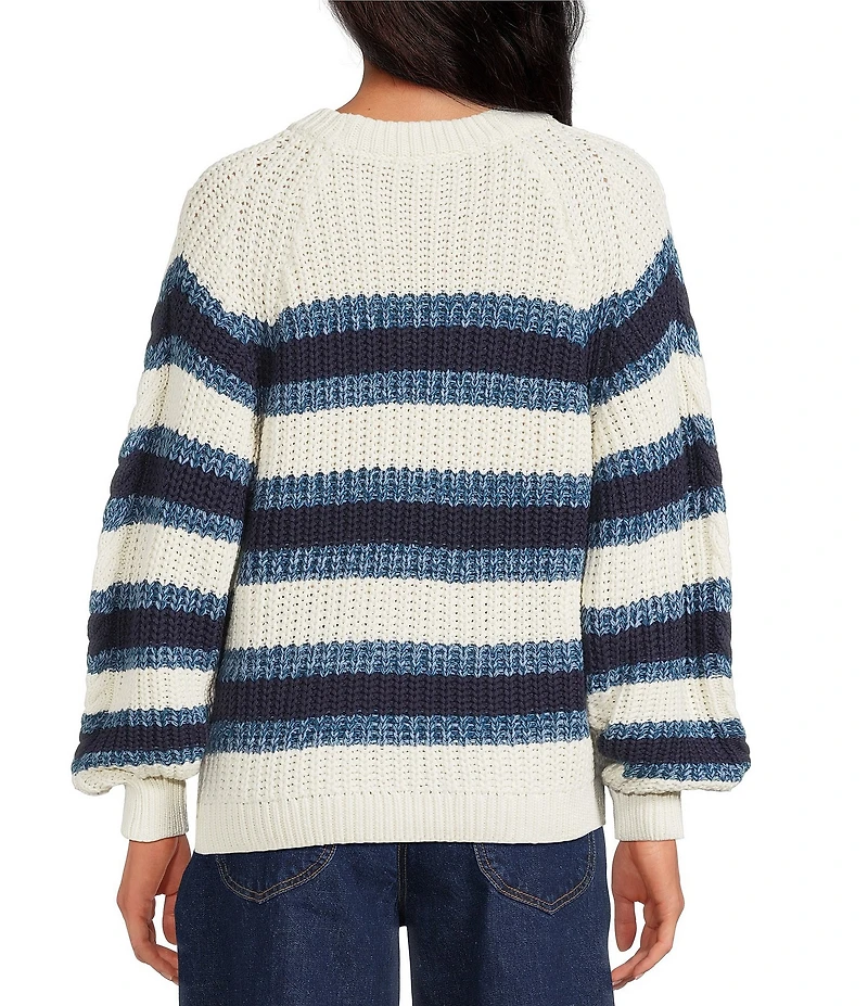 Free People Frankie Cable Stripe Crew Neck Long Sleeve Sweater