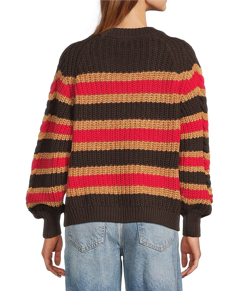Free People Frankie Cable Stripe Crew Neck Long Sleeve Sweater