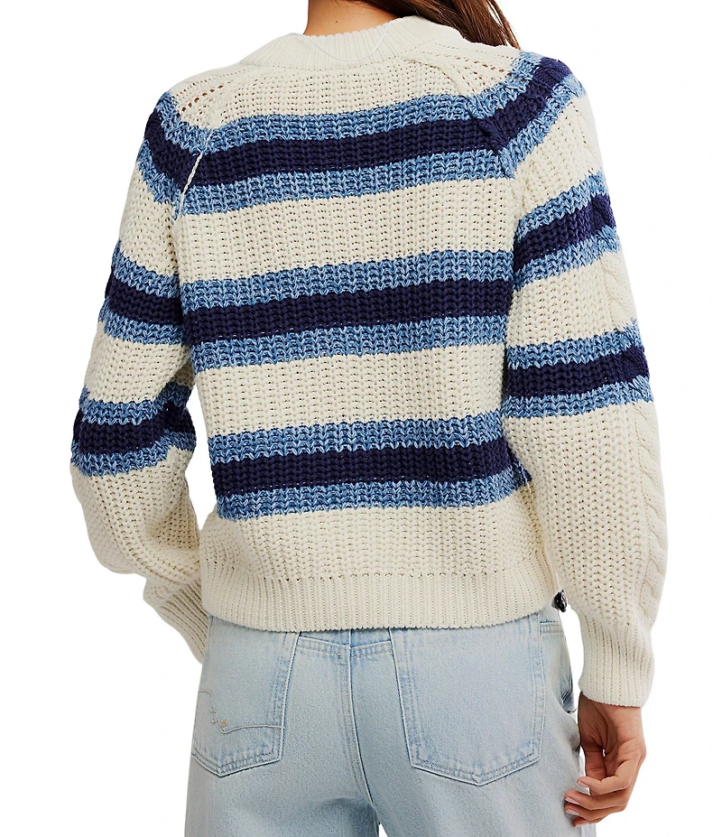 Free People Frankie Cable Stripe Crew Neck Long Sleeve Sweater