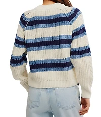Free People Frankie Cable Stripe Crew Neck Long Sleeve Sweater