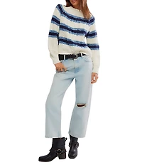 Free People Frankie Cable Stripe Crew Neck Long Sleeve Sweater