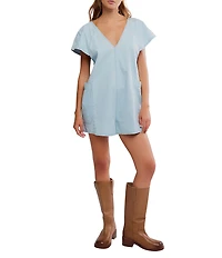 Free People Free Fall V-Neck Short Sleeve Denim Romper