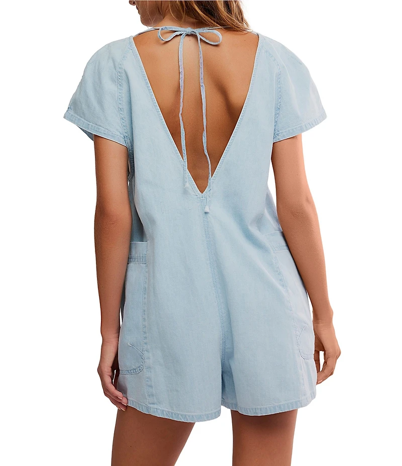Free People Free Fall V-Neck Short Sleeve Denim Romper