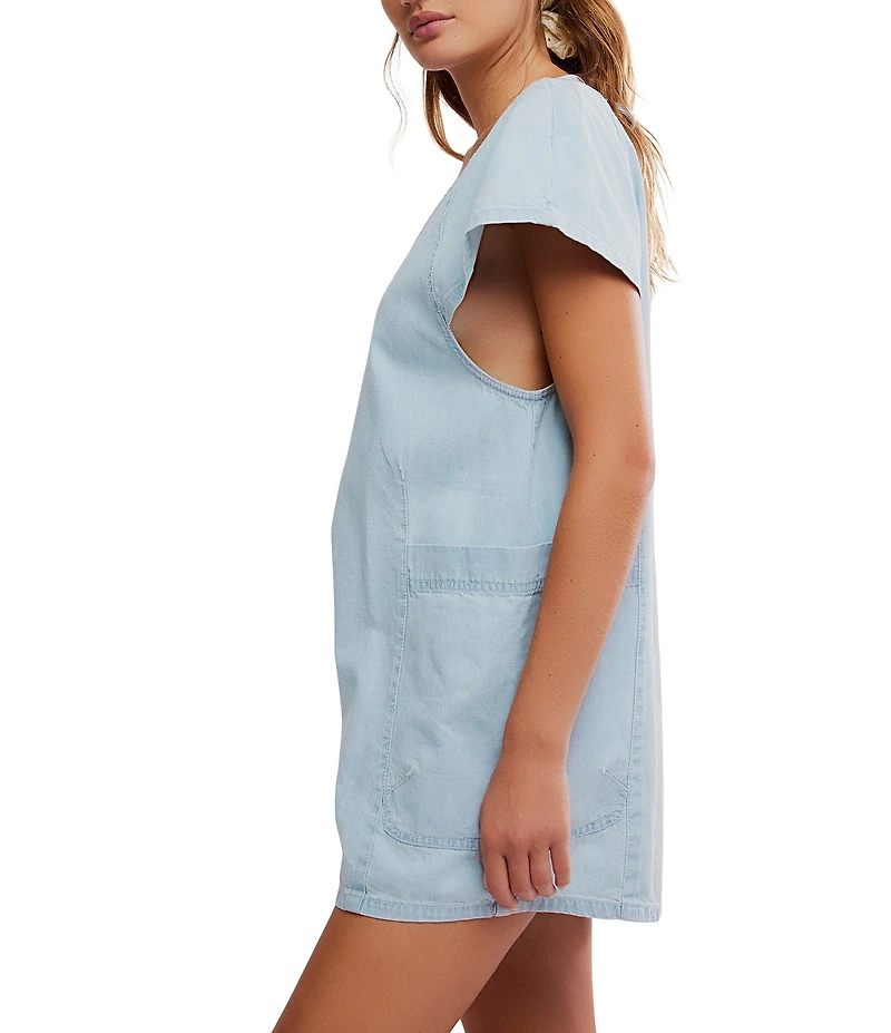Free People Free Fall V-Neck Short Sleeve Denim Romper