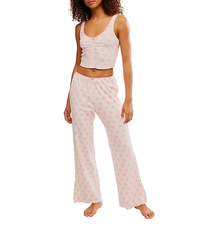 Free People Fresh In Love Ditsy Floral Pointelle Knit Lounge Set