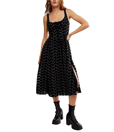 Free People Freya Velvet Heart Print Scoop Neck Sleeveless Midi Dress