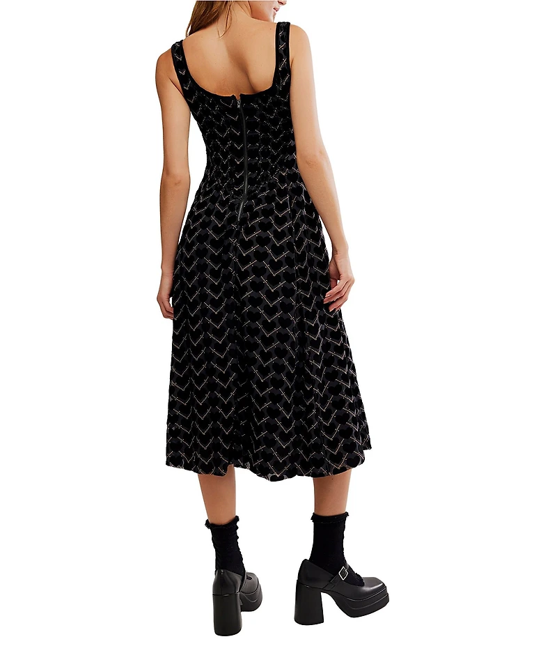 Free People Freya Velvet Heart Print Scoop Neck Sleeveless Midi Dress