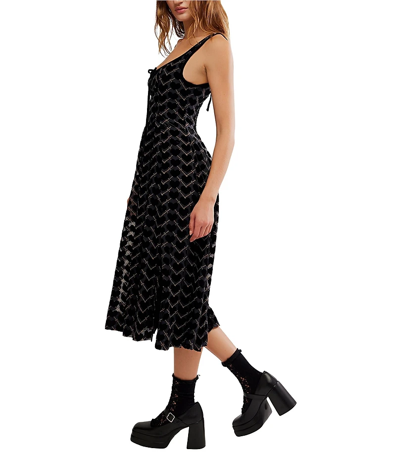 Free People Freya Velvet Heart Print Scoop Neck Sleeveless Midi Dress