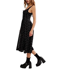 Free People Freya Velvet Heart Print Scoop Neck Sleeveless Midi Dress