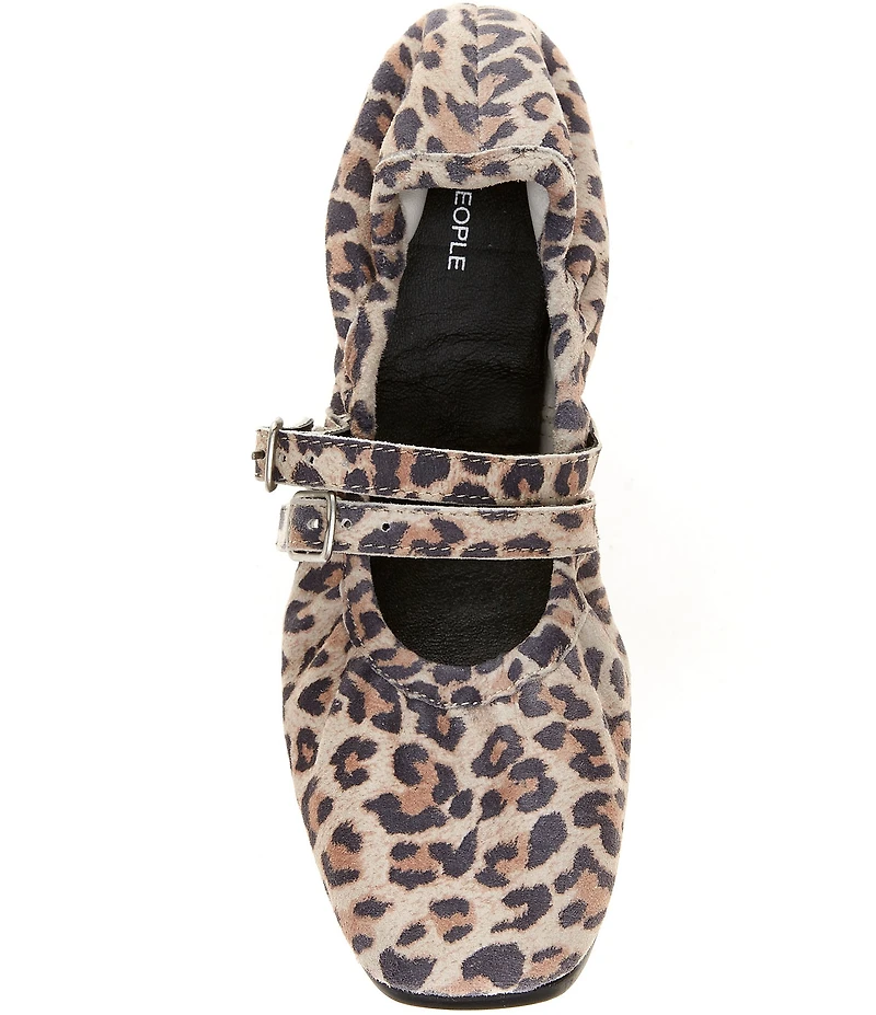 Free People Gemini Suede Leopard Print Buckle Mary Jane Ballet Flats