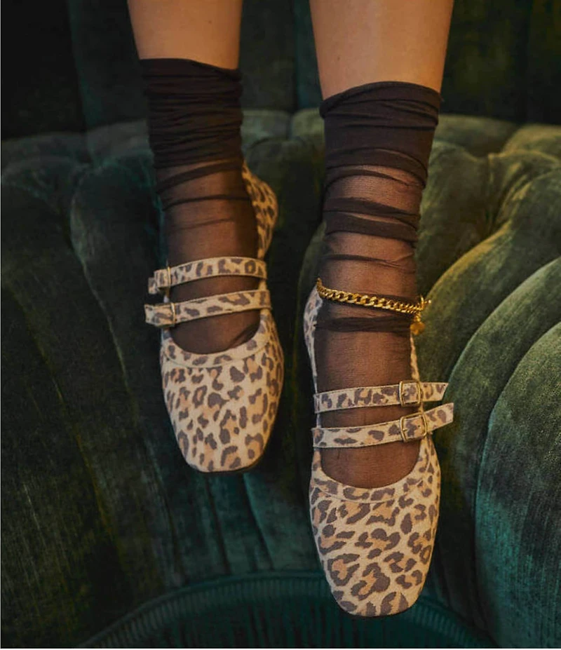 Free People Gemini Suede Leopard Print Buckle Mary Jane Ballet Flats