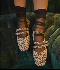 Free People Gemini Suede Leopard Print Buckle Mary Jane Ballet Flats