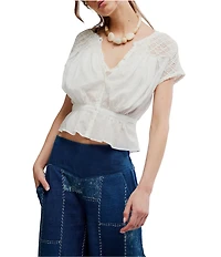 Free People Gemma Embroidered Scoop Neck Short Sleeve Top