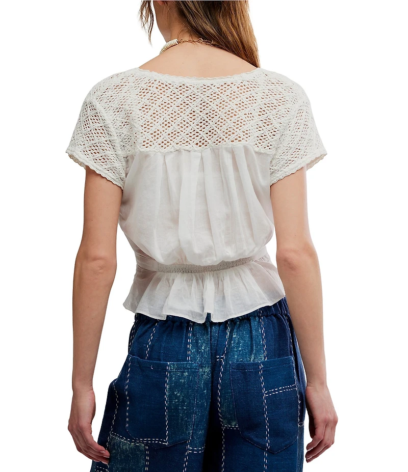 Free People Gemma Embroidered Scoop Neck Short Sleeve Top