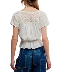 Free People Gemma Embroidered Scoop Neck Short Sleeve Top