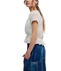 Free People Gemma Embroidered Scoop Neck Short Sleeve Top