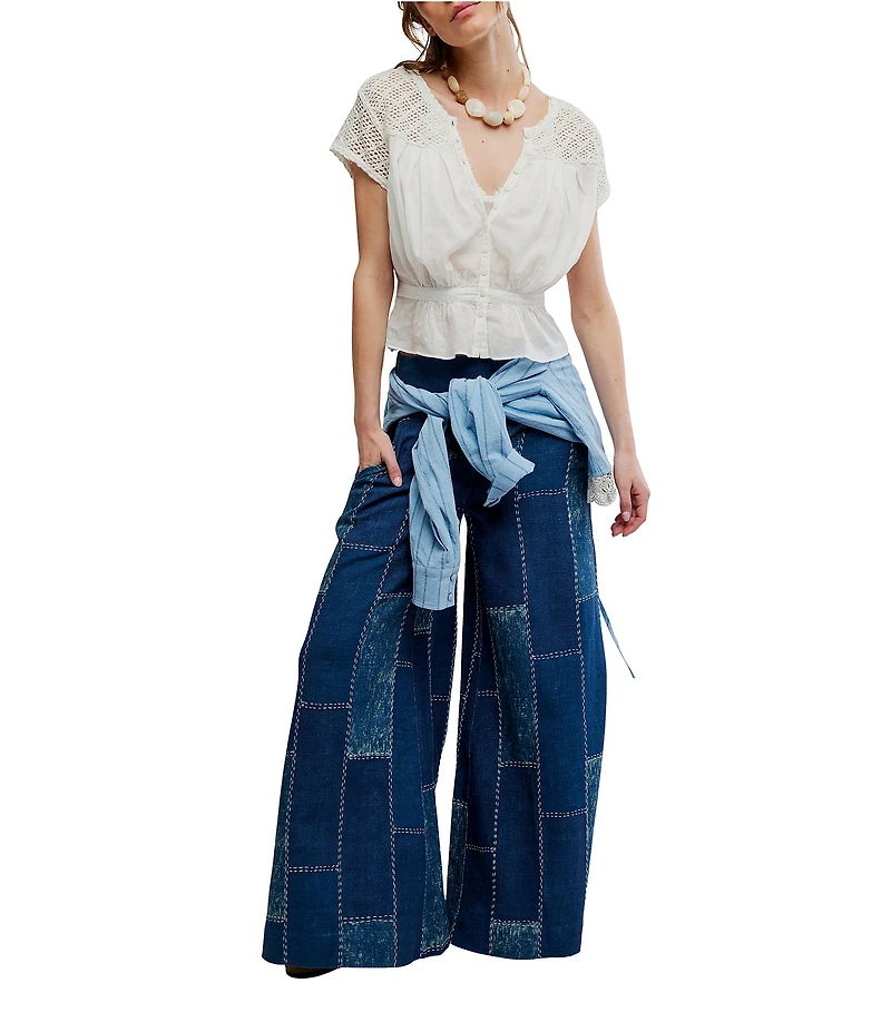 Free People Gemma Embroidered Scoop Neck Short Sleeve Top