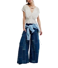 Free People Gemma Embroidered Scoop Neck Short Sleeve Top