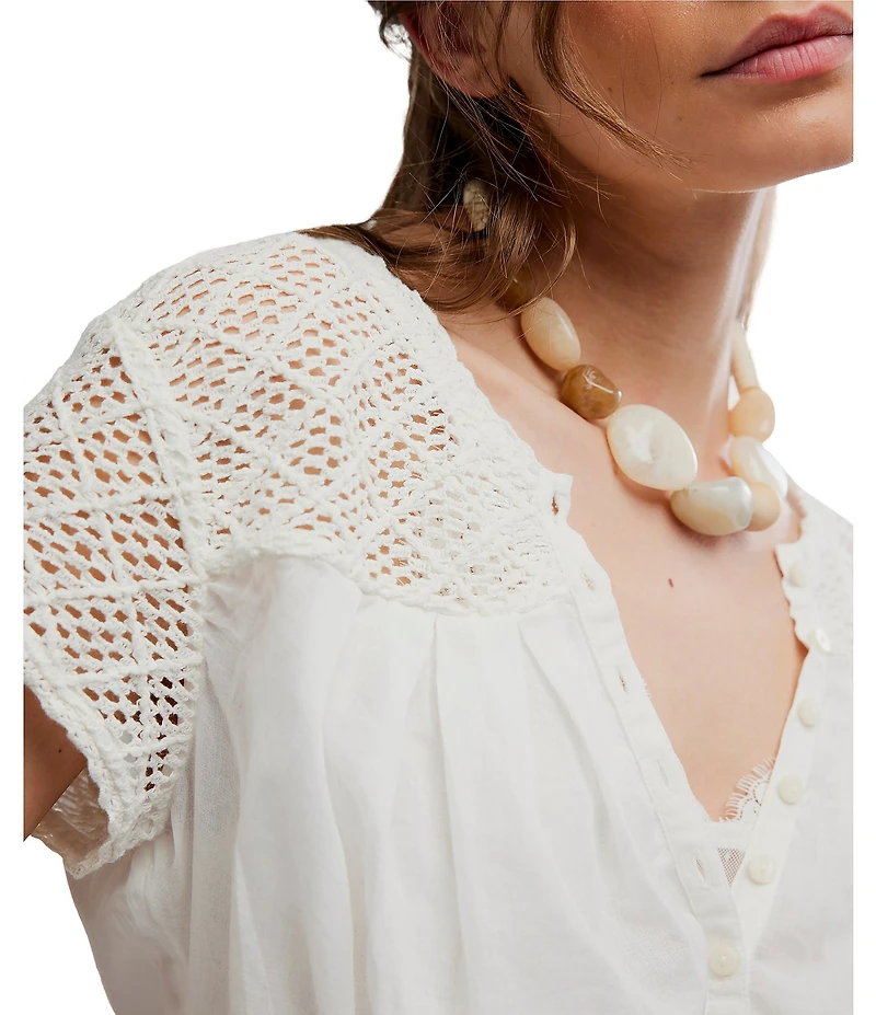 Free People Gemma Embroidered Scoop Neck Short Sleeve Top