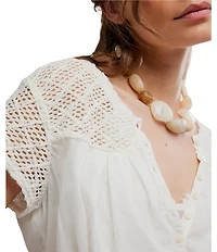 Free People Gemma Embroidered Scoop Neck Short Sleeve Top