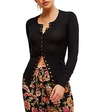 Free People Going Places Crew Neck Long Sleeve Waffle Knit Cardi Top