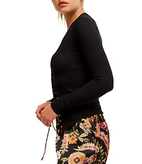 Free People Going Places Crew Neck Long Sleeve Waffle Knit Cardi Top