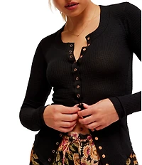 Free People Going Places Crew Neck Long Sleeve Waffle Knit Cardi Top