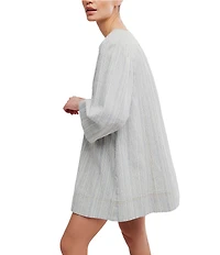 Free People Goldie V-Neck Linen Blend Balloon Sleeve A-Line Mini Dress