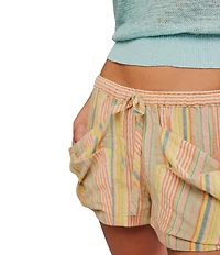 Free People Good Fortune Stripe Print Mid-Rise Wrap-Around Pocket Shorts