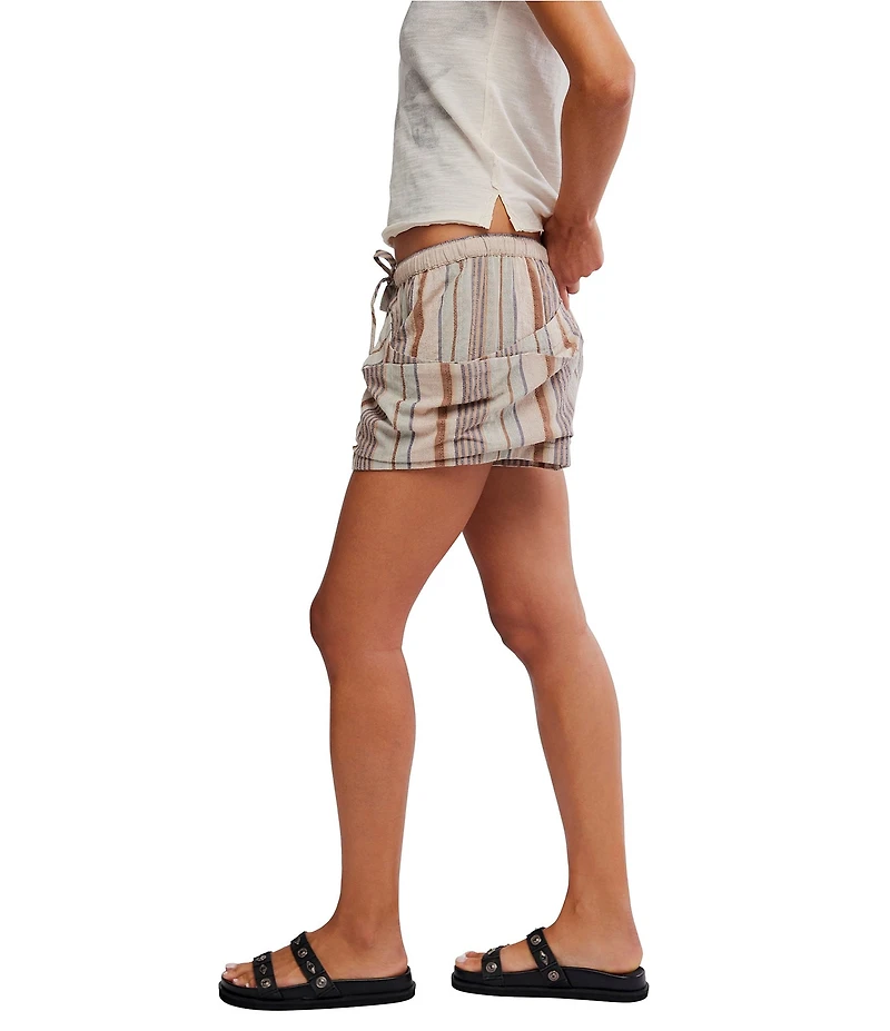 Free People Good Fortune Stripe Print Mid-Rise Wrap-Around Pocket Shorts