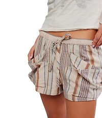 Free People Good Fortune Stripe Print Mid-Rise Wrap-Around Pocket Shorts