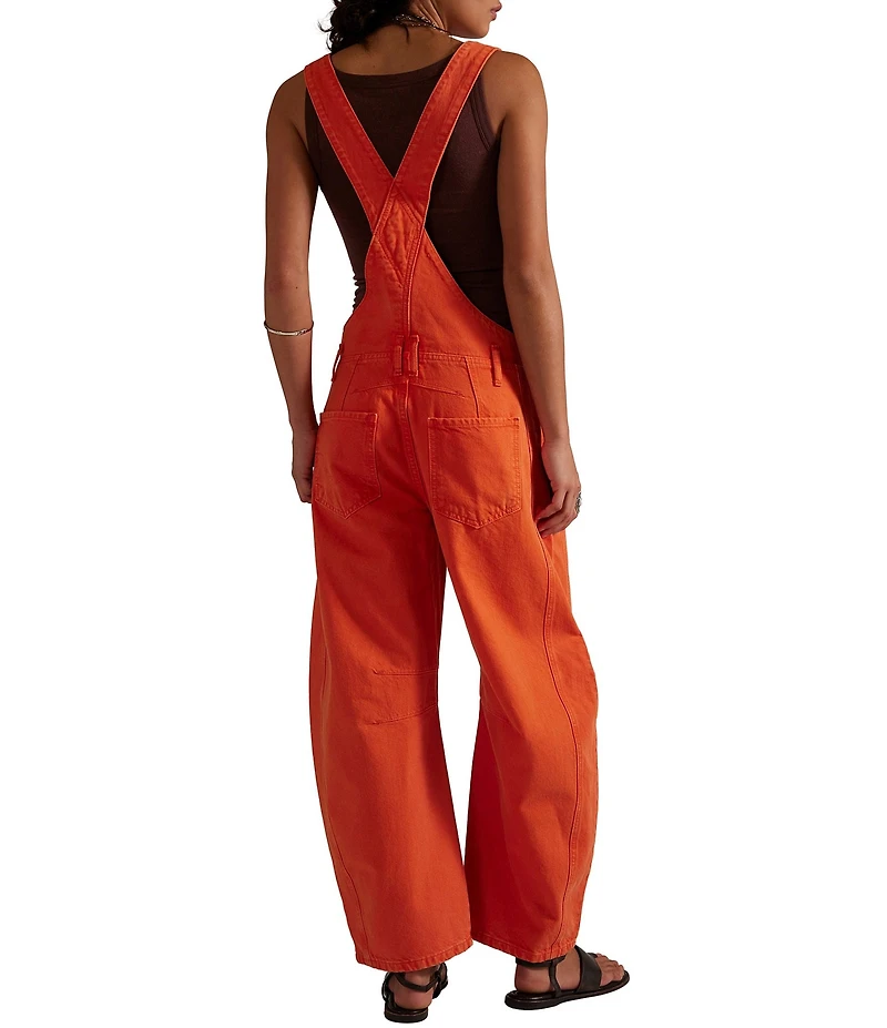Free People Good Luck Square Neck Sleeveless Barrel Leg Denim Overalls