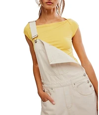 Free People Good Luck Square Neck Sleeveless Barrel Leg Denim Overalls